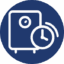 Fast Installation – Blue icon of a safe with a circular clock beside it, symbolising quick and reliable setup.