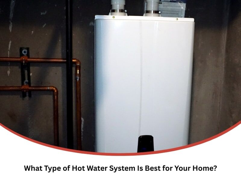 A wall-mounted hot water unit in a home utility room with copper pipes, illustrating a type of hot water system.