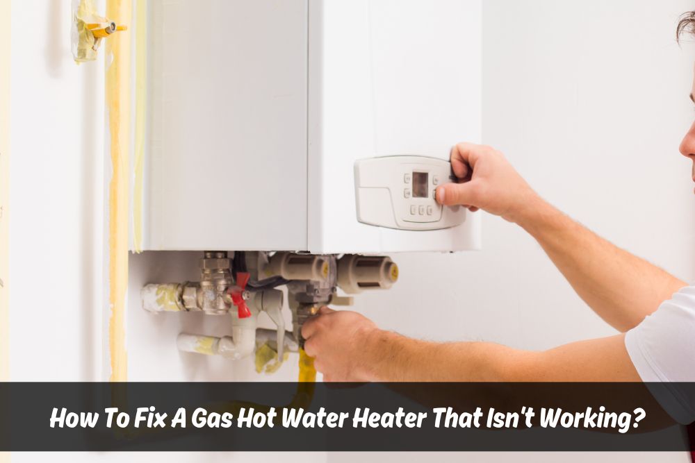Technician troubleshooting a gas hot water heater not working, adjusting the thermostat and checking the connections to restore hot water supply.