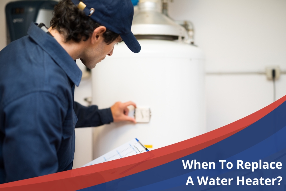 Technician inspecting a water heater with a clipboard in hand, highlighting the question of when to replace a water heater.