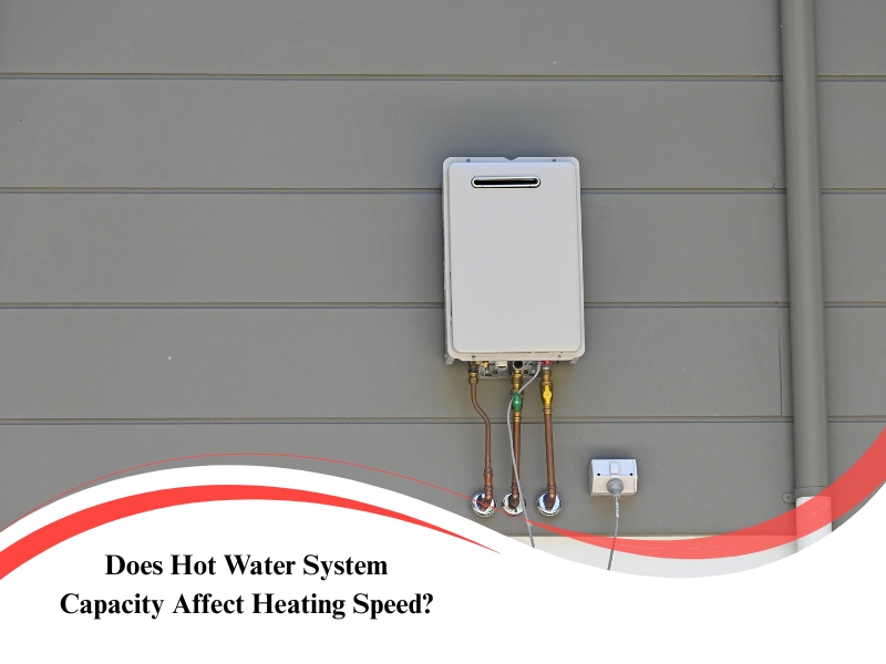 Wall-mounted tankless unit illustrating how hot water system capacity impacts heating speed in compact systems.
