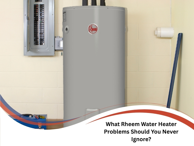 Rheem water heater problems visible in residential utility room