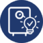 Expert Advice – Blue icon of a safe with a light bulb and check mark, symbolising trusted guidance and secure solutions.
